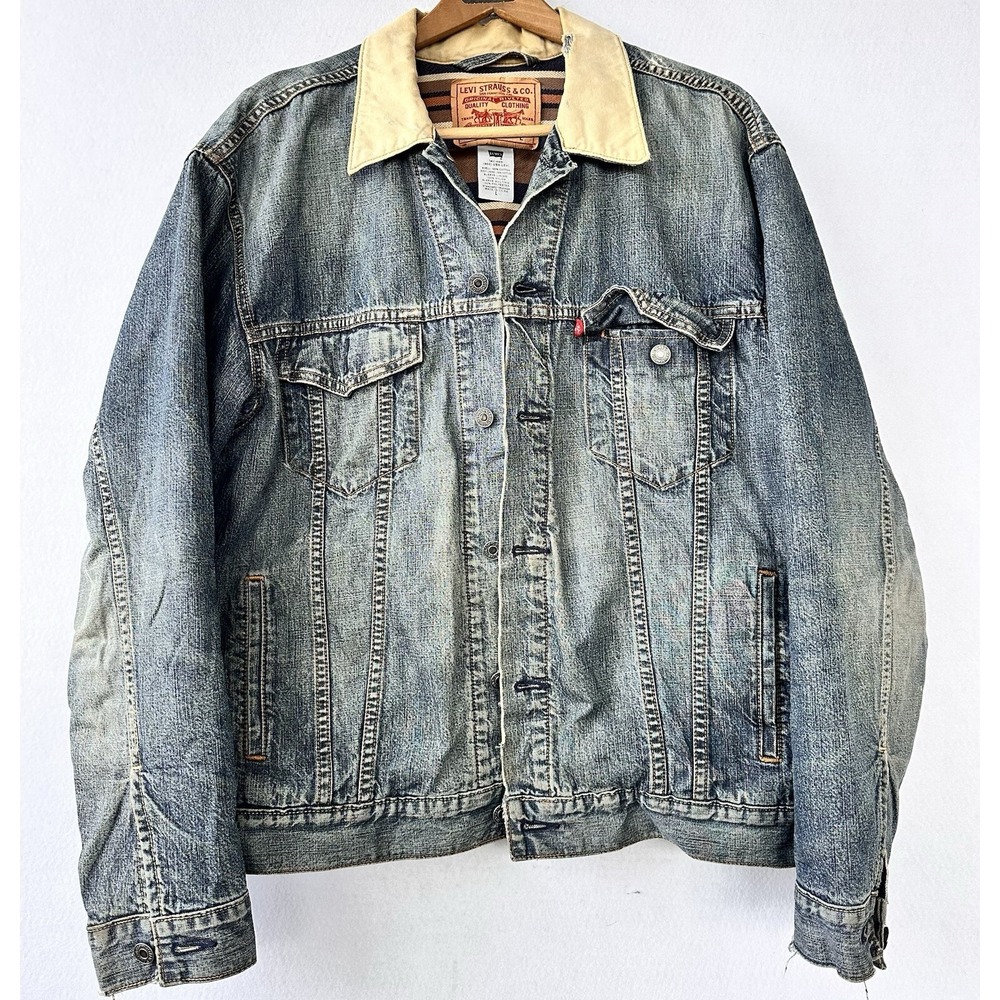 VTG Levi's Denim Trucker Jacket Jean Blanket Lined Work Men's size L 70518